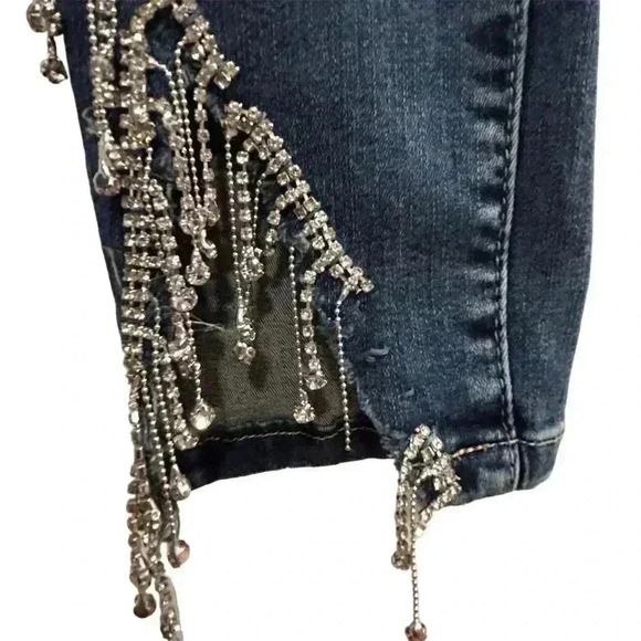 Akira Women's High Rise Skinny Jeans Sparkle Rhinestone Blue Size 9 - Picture 5 of 13